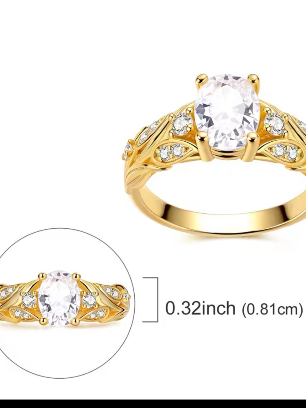 925 sterling silver plated gold size 8 & 9 - Picture 2 of 3